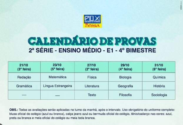 Calendário de Provas